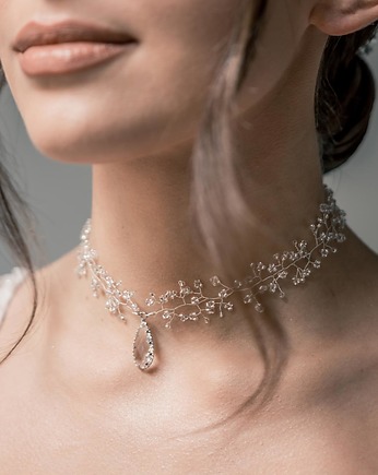 STELLA - srebrny choker z kryształową kroplą, Aureus Flos