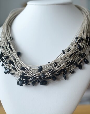 Naszyjnik z lnu z czarnym agatem, Beezoo