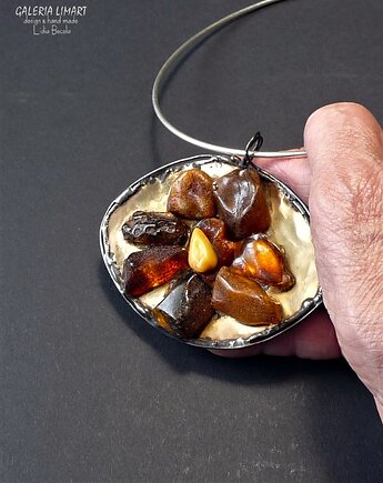 Uroczy wisior Słonecznik z surowego bursztynu bałtyckiego Prezent doskonały, Galeria Limart