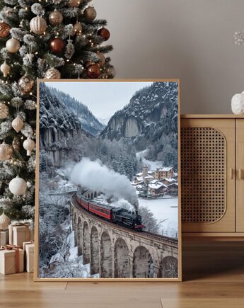 PLAKAT Góry zdjęcie pociąg  górski krajobraz zimowy, black dot studio