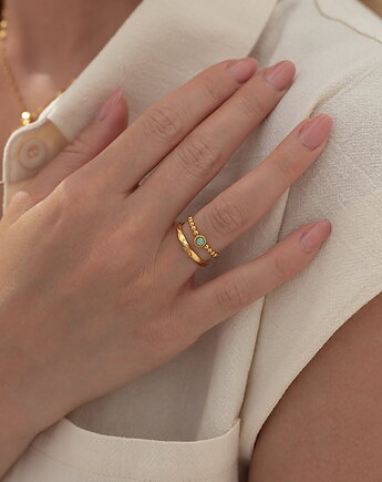 Regulowany złoty pierścionek z kamieniem ze stali chirurgicznej pozłacany 18k, Paraiso