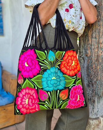 Torba haftowana Zinacantan kolorowe kwiaty hafty z Meksyku, SempreArte