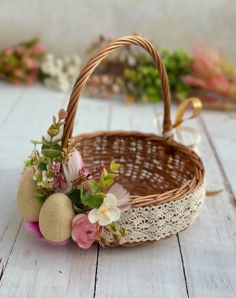 Wielkanocny koszyczek na święconkę, koszyczek z dekoracją, Rosa