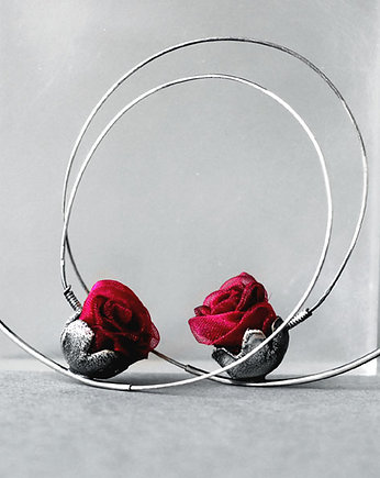 Srebrne kolczyki koła karminowe SCARLET ROSES, SHAMBALA
