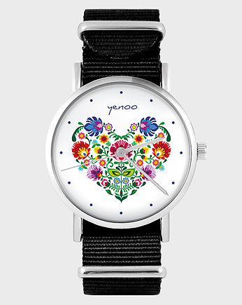 Zegarek - Serce folkowe - czarny, nylonowy, yenoo