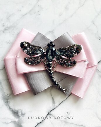 Brosza z ogromną Ważką z kryształkami NEW, Pudrowy Różowy