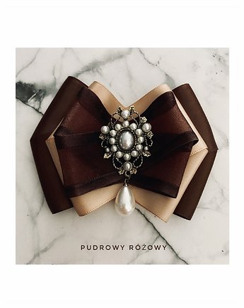 Czekoladowa  Brosza  z  perełkami NEW, Pudrowy Różowy