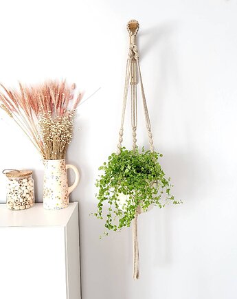 Beżowy kwietnik, mocna, wytrzymała makrama na doniczkę 18-22cm dł.115cm, ACTP