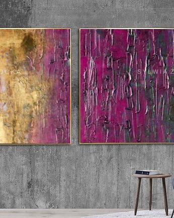 Złoto-fioletowy dyptyk - obraz na płótnie, art and texture
