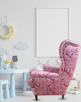 Fotel uszak Flamingos we wzory, kolorowy, patchwork, welurowy, Flamingos