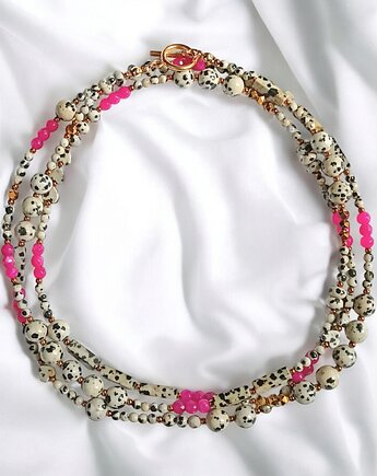 UNIKATOWY sznur kamieni 120cm : naszyjnik : jaspis i jadeit fuksja, kaktusia