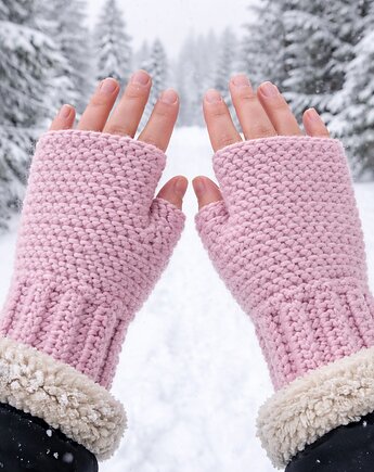 Mitenki wełniane  różowe, Las i Łąka