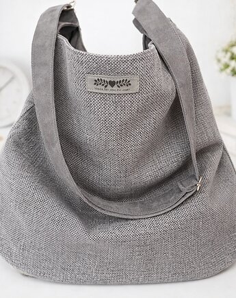 Duża  boho torba szary  XXL na ramię pojemna miejska, Made by Joan