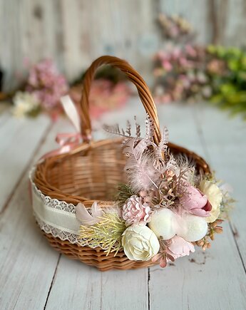 Wielkanocny koszyczek na święconkę, koszyczek z dekoracją, Rosa