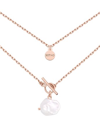 Masywny naszyjnik z różowego złota z naturalną nieregularną perłą, SOTHO