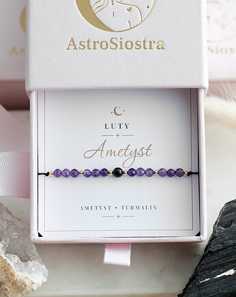 Luty Bransoletka urodzinowa Ametyst Turmalin Kamień Urodzeniowy, AstroSiostra
