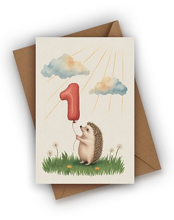 Kartka urodzinowa na Roczek Dziecka z Jeżem, Czarna Owca Karteczki