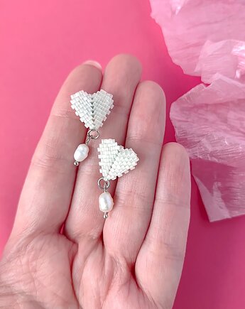 Kolczyki Serduszka z Perełką Kość Słoniowa, Not only cute crafts