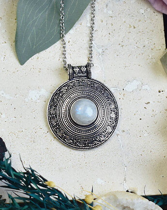 Miedziany posrebrzany wisiorek z kamieniem księżycowym - etniczny, boho, Spirit Of Copper