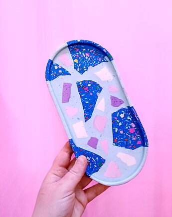 Podstawka owalna, kolorowe lastryko, duża taca, niebieska, Crazzyco