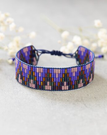 Bransoletka etniczna szeroka fioletowo-granatowo-różowa, Tauriel Design