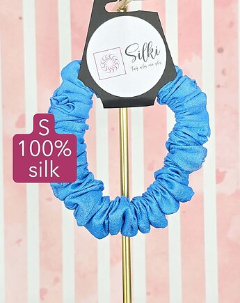 S wąska gumka jedwabna do włosów jedwab naturalny scrunchie niebieska, Silki