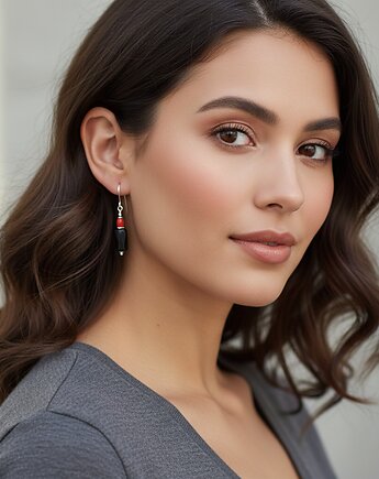 Klasyczne kolczyki srebro surowy turmalin koral, Yamira Art Studio