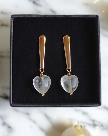 Kolczyki serduszka : kryształ górski : ozdobne sztyfty, kaktusia