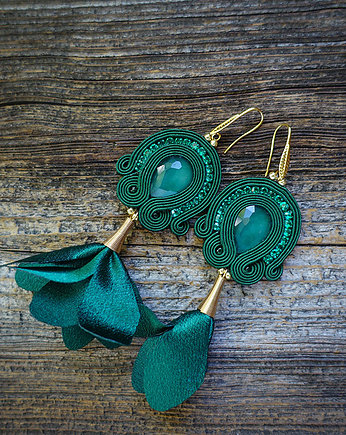 Szmaragdowe kolczyki soutache z kwiatami, Mró Soutache