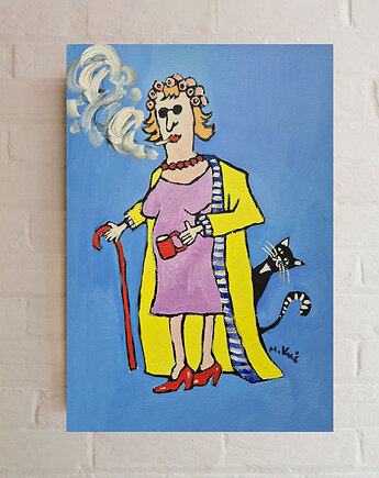 Obraz ręcznie malowany kolorowy obraz  portret babci, alice oil on canvas