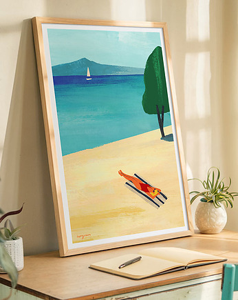 Plakat na plaży - słoneczna kąpiel, minimalmill