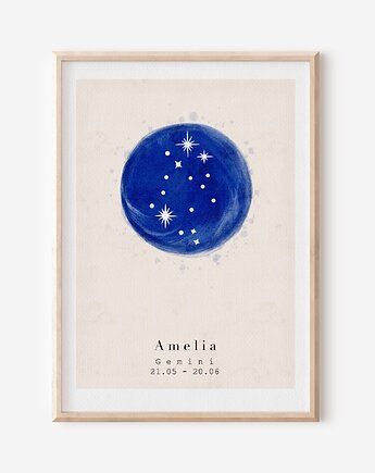 Plakat - Znak zodiaku  Bliźnięta / Gemini  - Plakat personalizowany, Mint In Paper