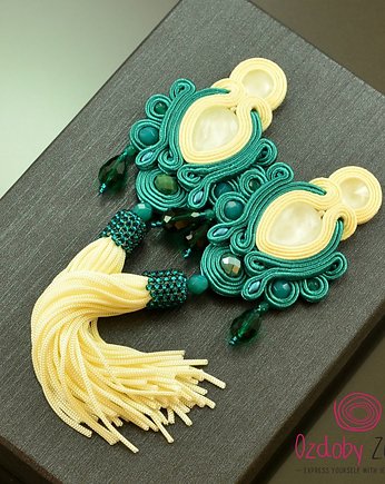 Kolczyki z chwostami Cream Teal Tassel, Ozdoby Ziemi