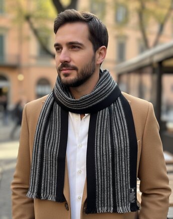 Szalik Męski Czarny Szal Wełna, AKADEMIA STYLU