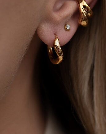 Złote kolczyki koła nieregularne ze stali chirurgicznej, Paraiso