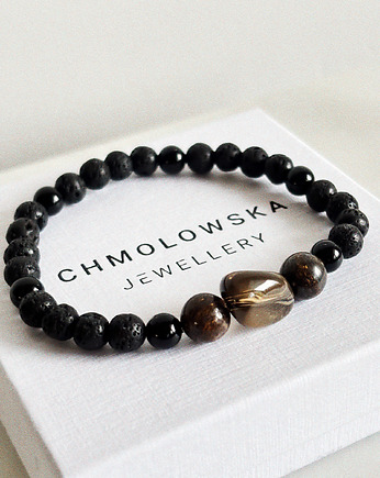 Bransoletka męska Lawa i Kwarc Dymny, Chmolowska Jewellery