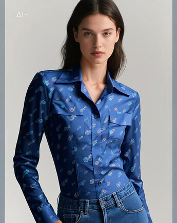Jedwabna bluzka koszulowa, NAT FASHION ROOM