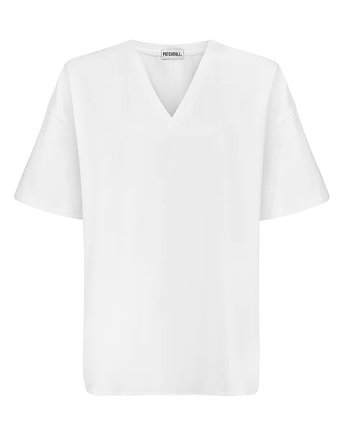Biały t-shirt vneck bawełniany cheer oversize, Patchouli