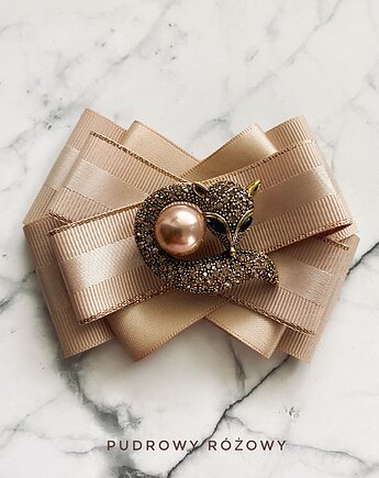 Brosza z cudnym Lisem z kryształków z dużą perłą New, Pudrowy Różowy