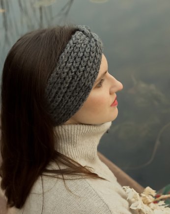 Ciemno szara zimowa opaska merino i alpaka, Holy Alpaca Knit