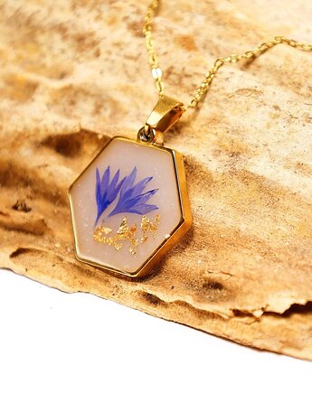 Duży złoty naszyjnik heksagon chaber płatki złota, Lovely Jewellery