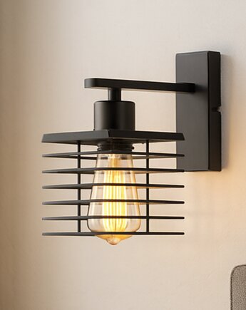 Kinkiet do sypialni do czytania z drucianym kloszem GALATI LOFT, lampy loftowe LYSNE LOFT