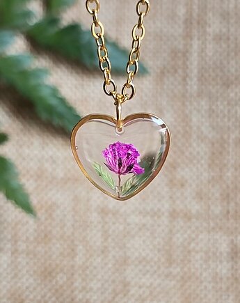Złota zawieszka wisiorek kwiaty serce serduszko różowa fiolet, zkwiatem