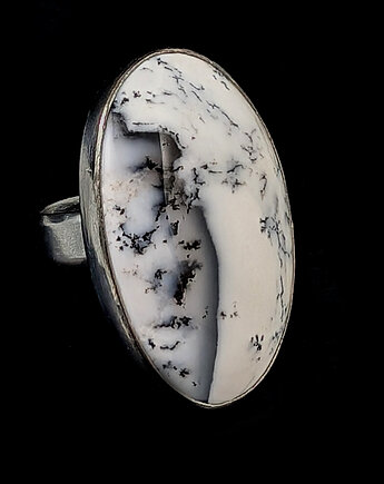 Pierścionek pierwszy śnieg- dendrytowy agat