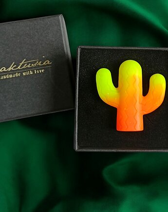 Pierścień z żywicy : KAKTUS : ombre : żółto-pomarańczowy neonowy, kaktusia