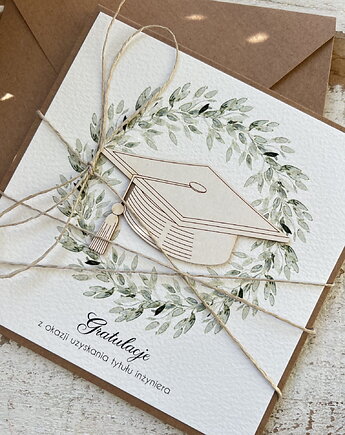 Ręcznie robiona kartka gratulacje z okazji uzyskania tytułu inżyniera, sorte