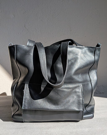 Czarna skórzana torba ze skóry naturalnej z kieszonką, Łagoda