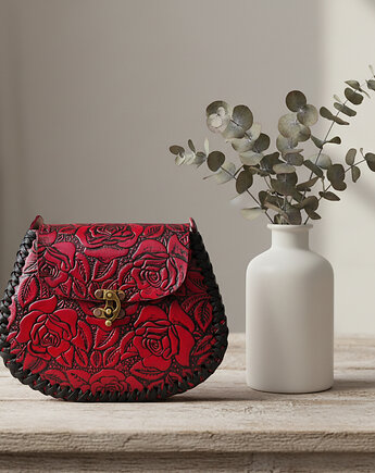 Torebka skórzana ręcznie robiona Flores Ciemnoróżowa, SempreArte