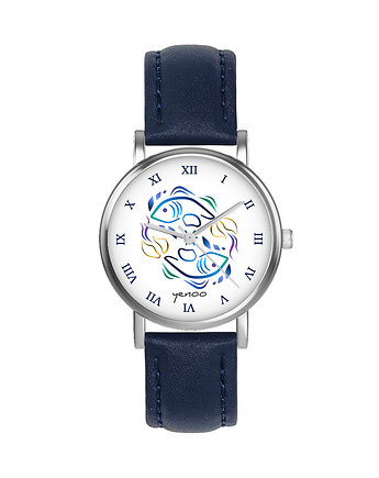 Zegarek  mały - Ryby - skórzany, granatowy, yenoo