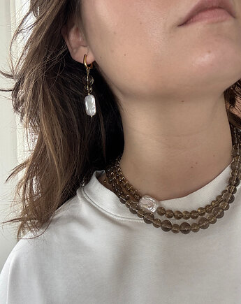 Naszyjnik Kwarc Dymny z perłą, Chmolowska Jewellery